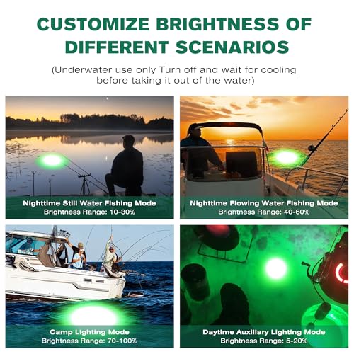 F3 Dimmable Green Underwater Fishing Light 110V&12V / 200W 20000LM Fish Light Attractants for Crappie Squid Shrimp Snook Bass at Night, with 5%~100% Brightness Dimmer(33FT Cable) - size: 33FT F3