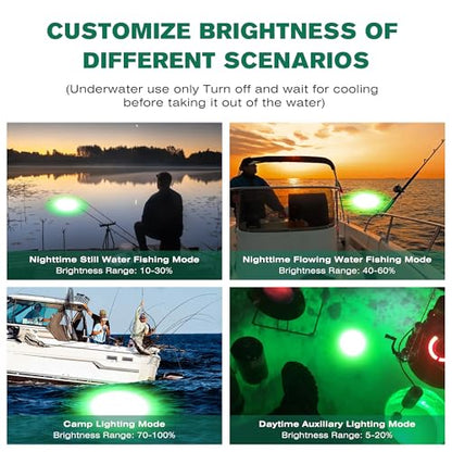 F3 Dimmable Green Underwater Fishing Light 110V&12V / 200W 20000LM Fish Light Attractants for Crappie Squid Shrimp Snook Bass at Night, with 5%~100% Brightness Dimmer(33FT Cable) - size: 33FT F3