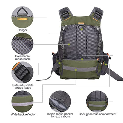 Lixada Fly Fishing Vest Fishing Jacket Breathable Polyester Mesh Design Fishing Vest - color: Green