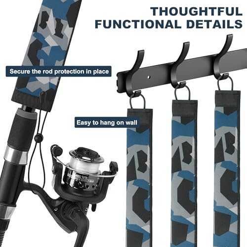 Neoprene Camo Fishing Rod Sleeves,Fishing Pole Sleeves,Fishing Rod Socks | UV Resistance,Puncture Resistant, Protect Casting, Spinning, Trolling Fishing Rods, Storage, tangled-free,75in,68in,60in - color: 2-Dark Camo, size: 60"