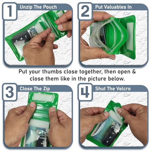 Waterproof Car Key FOB Pouch Submersible Dry Bag Holder for ID Credit Cards Cash Keys Case Swim Surf Floating Wallet - color: Green