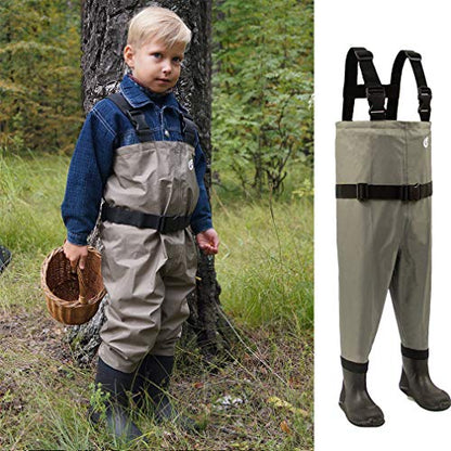 kids to youth waterproof chest waders, Swamp Mudding wader for boys and girls - color: Army Green, size: Feet:10.5C/EU27; Height≦113cm