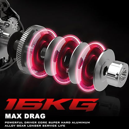 Sougayilang Cool Low Profile Baitcaster Reel - 300 Size, 7.2:1 Gear Ratio, 16lbs Max Drag, Ultra Smooth for Catfish, Musky, Bass - color: Red-LXC300 Right Handed