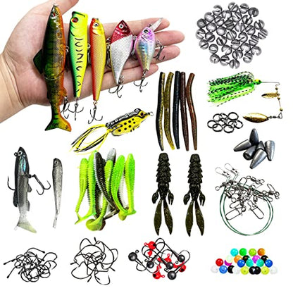 Fishing Lures Kit Set, Baits Tackle Including Crankbaits, Topwater Lures, Spinnerbaits, Worms, Jigs, Hooks, Tackle Box and More Fishing Gear Lures for Bass Trout - color: 145Pcs Fishing Lures Kit