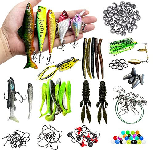 Fishing Lures Kit Set, Baits Tackle Including Crankbaits, Topwater Lures, Spinnerbaits, Worms, Jigs, Hooks, Tackle Box and More Fishing Gear Lures for Bass Trout - color: 145Pcs Fishing Lures Kit