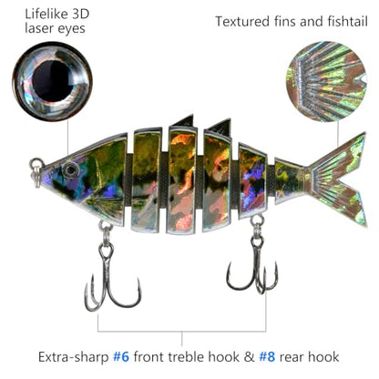 BASSDASH Bone Swimbait Multi Jointed Hard Fishing Lure for Bass Trout Bluegill Pike with Angled Cut Segments - color: Baby Bass