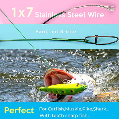 Fishing Leaders, Fish Line Stainless Steel Wire with Swivels Snap Connect Fishing Gear and Equipment Tackle Kit, for Lures Bait Rig Or Hooks, Fishing Gift - color: 50LB 60PCS Green