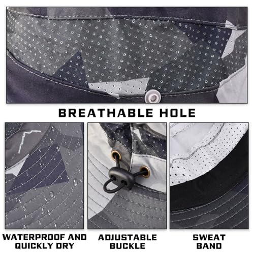Sun Hats for Men Women, UPF50+ Protection Safari Hat,Wide Brim Fishing Hat with Neck Flap,Bucket Hats for Beach Hiking - color: Camodgrey