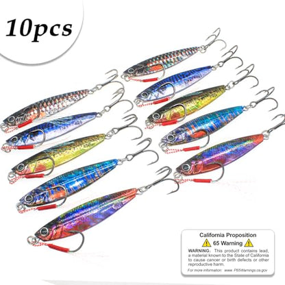 Fishing Jigs Vertical Saltwater Jigs Vertical Jigging Spoon Fishing Tuna Lures Boat Fishing Artificial Lures for Tuna, Grouper, Dogtooth, Snapper, Bass, Salmon/60g, 80g,120g - color: 10pcs-multicoloured