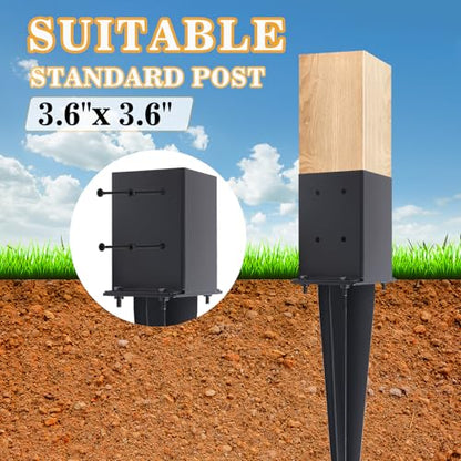 2 Pcs 22-inch 4"x4" Fence Post Anchor Ground Spike(Internal 3.6"x3.6") | Metal Post Stake Ground With Black Powder-Coated|Fence Stakes Post Base For Deck|Fence|Porch|Railing|Mailbox - size: 2, style: 4"x 4"