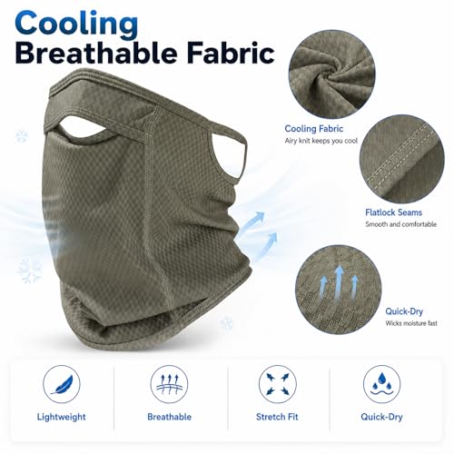 Sun Protection Face Mask with Neck Cover, Cooling Breathable Ear Loop Neck Gaiter for Fishing Cycling Running - color: Army Green