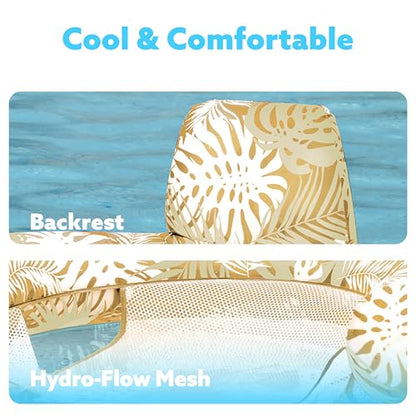 SLOOSH Inflatable Pool Floats Adult,Lounge Chair Adult with Plant Pattern,Floating Water Hammock,Blow up Pool Noodles Rafts for Relaxing Swimming Party Summer Water Beach Lake Fun - color: Champagne