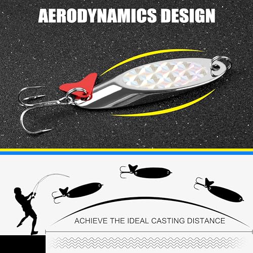 Fishing Spoons Lures, 8pcs Metal Casting Jigging Spoons Silver Trolling Pike Spoon Trout Lures with Treble Hooks for Bass Trout Salmon Pike Walleye Fishing - size: 3/16 oz_8pcs