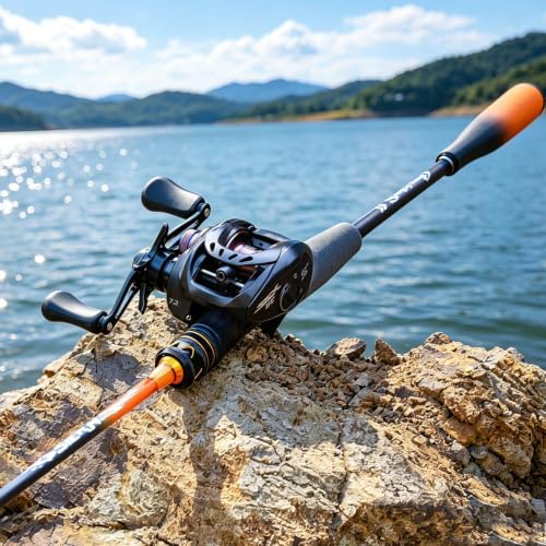 Sougayilang DC Baitcaster Combo – Digital Anti-Backlash Reel 7.2:1 18.5LB Drag, IM6 Graphite 2-Piece Rod, M/MH Power, Stainless Steel Guides for Bass Trout Walleye Pike - size: 702-MH