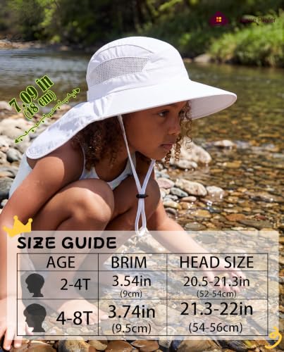 Home Prefer UPF50 Wide Brim Kids Sun Hat Neck Flap Boys Girls Sun Protection Hat for Beach Fishing - color: White, size: 4-8 Years