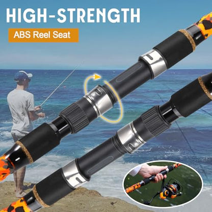 Sougayilang Surf Spinning Fishing Rod Carbon Travel Surf Rod M/MH 3 Piece Spinning Fishing Rod 9'/10'/11'/12' - color: orange, size: 12ft-Spinning-3Pc-H