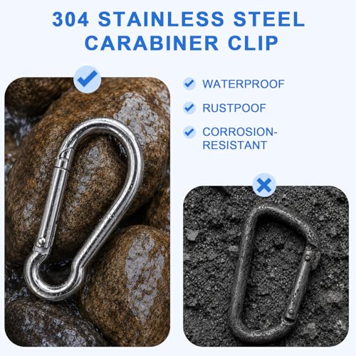 Small Carabiner Clip, 20PCS 2.36 inch 304 Stainless Steel Heavy Duty Carabiners, Metal Spring Snap Hook Clips for Outdoor Travel Camping Fishing Hanging Key Chain - size: M6-2.36'', style: 20PCS