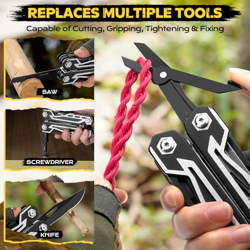 BIBURY Multitool, 21-in-1 Stainless Steel Pocket Knife with Scissors, Self-locking Multi Tool Pliers with Sheath for Outdoor, Survival, Camping, Home Repair, Gadgets for men Gifts for Men - BI2029AB