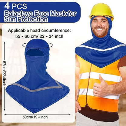 Seematn 4 Pcs Summer Balaclava Men Women Sun Face Mask for UV Protection Neck Covers with Reflective Strip Construction Work - color: Blue