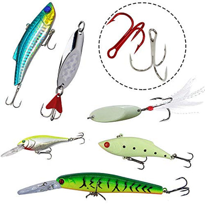 Fishing Treble Hooks Kit, Sharp Replacement Treble Hooks for Lures Baits, High Carbon Steel Fishing Hooks with Stainless Steel Split Rings Set for Bass Trout Walleye Pike - color: Red+Silver_150pcs