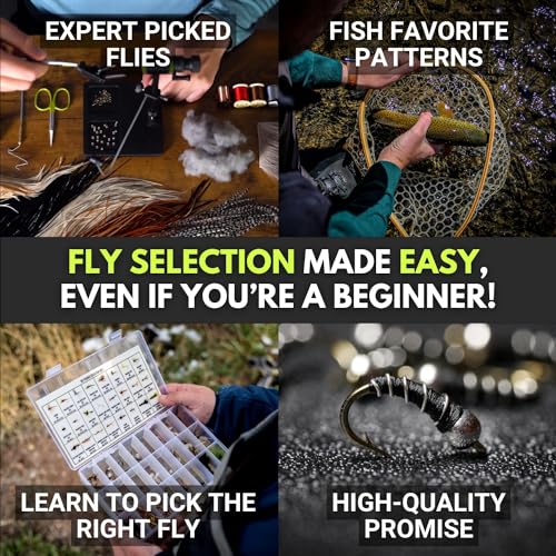 Ventures Fly Co. | 40 Premium Hand Tied Fly Fishing Flies Assortment | Fly Box Included | Dry, Wet, Nymphs, Streamers, Wooly Buggers, Terrestrials | Trout, Bass Lure Set, Kit