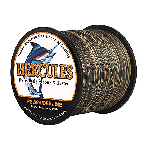 HERCULES Cost-Effective Super Cast 8 Strands Braided Fishing Line 10LB to 300LB Test for Salt-Water,109/328/547/1094 Yards(100M/300M/500M/1000M),Diam.#0.12MM-1.2MM,Hi-Grade Performance,Variety Colors - color: Camouflage, size: 20LB-0.20MM-1094YDS(1000M)-8