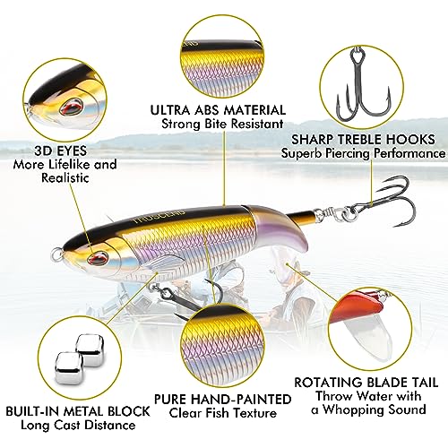 TRUSCEND Popobait Easy Catch Fishing Lures with BKK Hooks, Instant Startup, Longer Cast, Balanced Spray/Sound/Swim, Plopper Topwater Lures for Bass, Trout, Pike, Walleye, Freshwater Saltwater Fishing - color: D-3.5",0.35oz