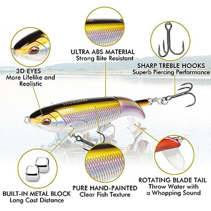 TRUSCEND Popobait Easy Catch Fishing Lures with BKK Hooks, Instant Startup, Longer Cast, Balanced Spray/Sound/Swim, Plopper Topwater Lures for Bass, Trout, Pike, Walleye, Freshwater Saltwater Fishing - color: D-3.5",0.35oz