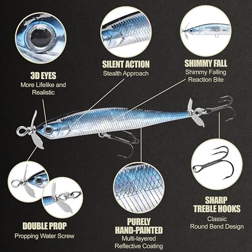 LUCKY CRAFT Screw Pointer 80 Fishing Lures for Bass, Smallmouth, Walleye, Rhymthic Action Spy Bait, Slow Sinking to 10ft Depth, Freshwater Fishing Gear and Tackle Accessories - color: 052 Aurora Black