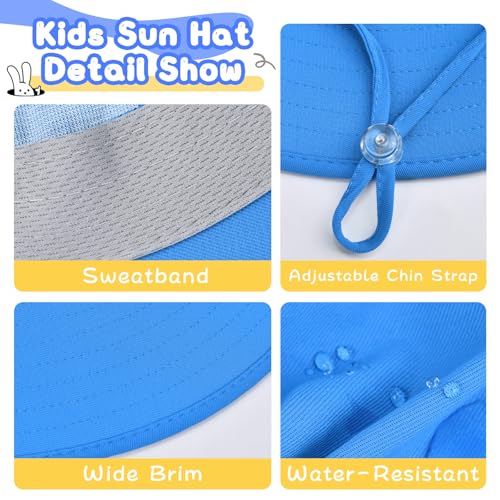 ZOORON Outdoor Kids Sun Hat with Neck Flap UPF 50+ Sun Protection Fishing Hat Wide Brim Summer Kids Beach Hats for Girls Boys - color: 1pack-blue