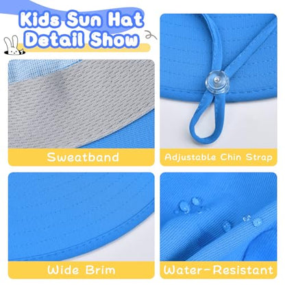 ZOORON Outdoor Kids Sun Hat with Neck Flap UPF 50+ Sun Protection Fishing Hat Wide Brim Summer Kids Beach Hats for Girls Boys - color: 1pack-blue