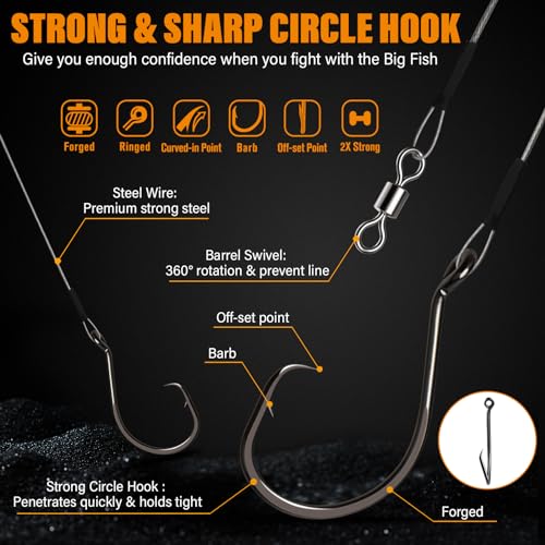 Dovesun 30PCS/20PCS Circle Hooks Fishing Pre-Rigged Catfish Rig for Saltwater Freshwater Catfish Hooks with Wire Leader 2/0 4/0 6/0 8/0 10/0 - color: A-2/0 4/0 6/0 8/0 10/0 Circle Hooks Kit-30PCS
