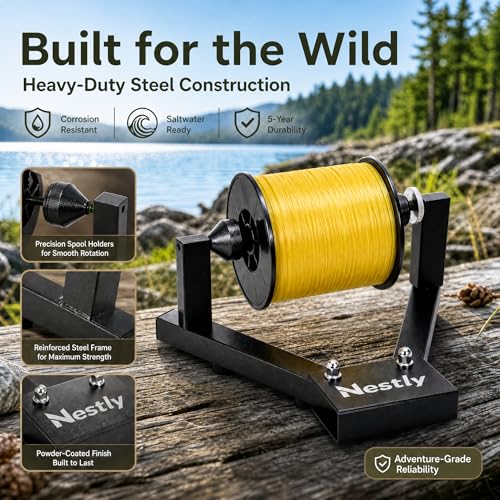 Fishing Line Spooler for Large Spools, Holds filler and bulk spools, Width Less than 5 in, Portable line winder fishing line Spooler with heavy-duty steel construction, Foldable and Adjustable Tension