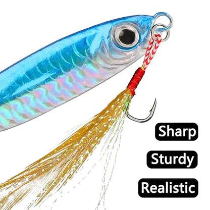 Jigs Fishing Lures Saltwater Fishing Spoons with Ultra-Sharp Hooks Micro Jigging Bait for Bass Tuna Salmon Grouper