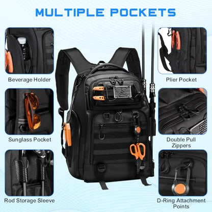 50L Fishing Tackle Backpack with Removable Lure Wraps,2 Rod Holders Storage Fishing Gear and Equipment - color: B: 50L Backpack