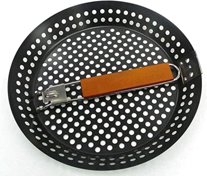 12" Non-Stick Grilling Skillet with Removable Handle - Large Grill Pan & Deep Fryer Strainer Basket for Seafood & Vegetables - Indoor & Outdoor BBQ Grill & Restaurant Use by Mr. Bar-B-Q 06750X - size: 12x12 Inch