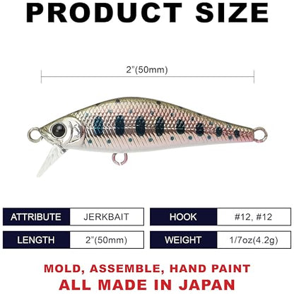 LUCKY CRAFT Pointer 50S, Sinking, Trout Fishing Lure, Jerkbait, Silent, Freshwater Fishing Gear, River Fishing Accessories, Lake Fishing Tackle, Rainbow - color: 195 Yamame Silver