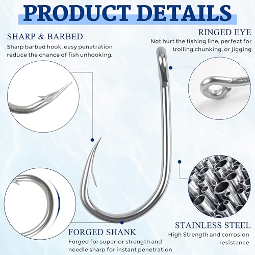 Fishing Live Bait Hooks, 35/50pcs Stainless Steel Fishing Hooks Inline Tuna Surf Fishing Circle Hooks Strong Sharp Saltwater Fishing Hooks 1/0-10/0 - size: 10/0-35pcs