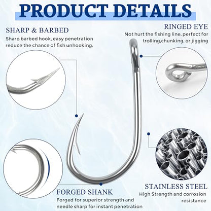 Fishing Live Bait Hooks, 35/50pcs Stainless Steel Fishing Hooks Inline Tuna Surf Fishing Circle Hooks Strong Sharp Saltwater Fishing Hooks 1/0-10/0 - size: 10/0-35pcs