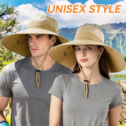 Super Wide Brim Fishing Hat UPF 50+ Sun Safari Hat with Removable Neck Face Flap - color: Khaki