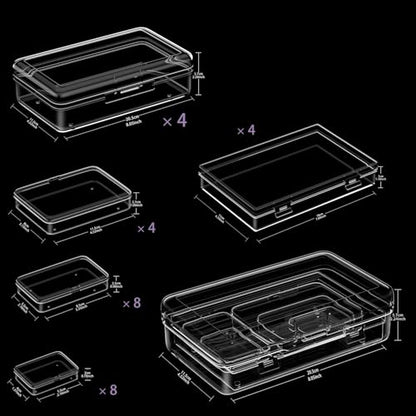 24Pack Mixed Sizes Small Plastic Storage Containers, Mini Rectangular Small Items Organizer Boxes with Hinged Lids and Labels for Craft Jewelry Beads ﻿ - style: 24PC