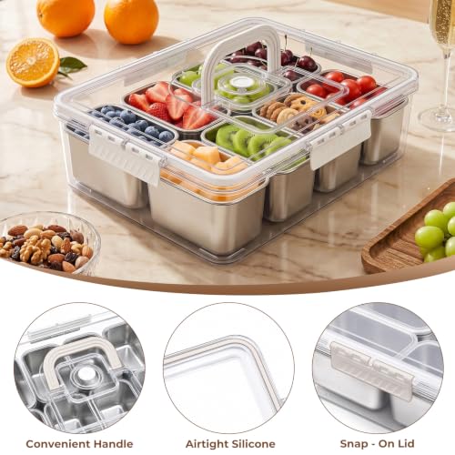 Homelove Snackle Box Container, Snack Container Divided Serving Tray with 8-Compartment Snack Platter, Lid and Handle, Food Organizer for Outdoor Travel Party Beach Picnic - color: A