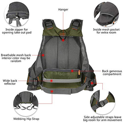 Lixada Fly Fishing Vest Fishing Jacket Breathable Polyester Mesh Design Fishing Vest - color: Dark Green