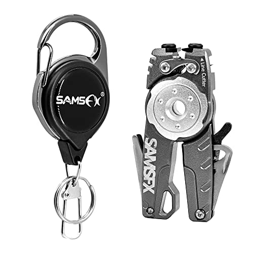 SAMSFX Fishing Tungsten Line Cutter with Zinger Retractors, Fishing Pliers Cutters, Knot Tying Tool, Hook Eye Cleaner, Hook Sharpener - color: A: Gray Line Cutter With Retractor