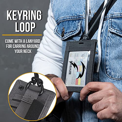 OneTigris Tactical ID Card Holder Hook & Loop Patch Badge Holder Neck Lanyard Key Ring and Credit Card Organizer (Shadow Gray-500D Codura) - color: Grey