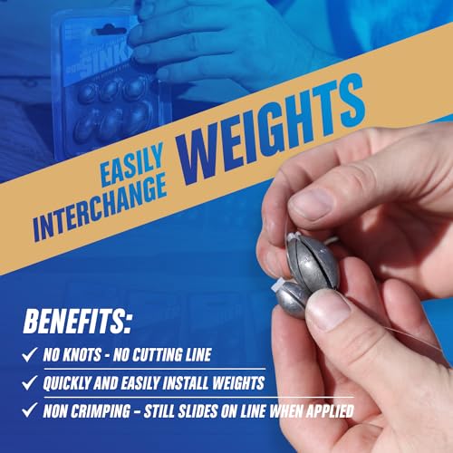 Removable & Knotless Fishing Weights for Saltwater Fishing, Tackle Sliding Sinkers for Line & Rod, Oval Fishing Equipment for Sea, Lake - size: 1oz