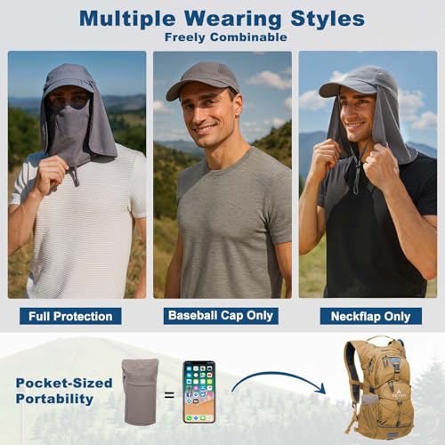 Surblue Neck Face Flap Outdoor Cap UV Protection Sun Hats Fishing Hat Quick-Drying UPF50+ - color: A-light Grey, size: Medium