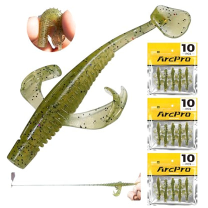 Paddle Tail Swim Baits, 30Pcs TPE Fishing Lures, Unique Vibrating Swim Action, Shaky Sinking Motion, Crappie Lures, for Saltwater/Freshwater - color: Green Shad