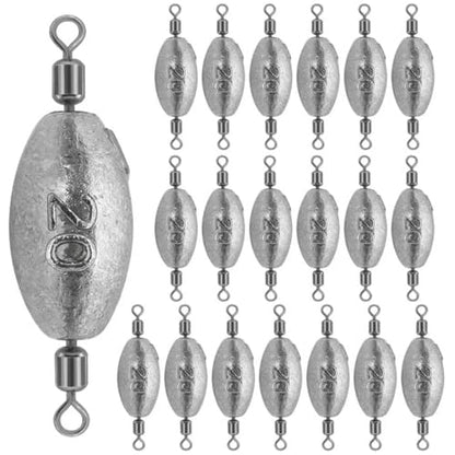 Fishing Weights Sinkers Inline Trolling Fishing Sinkers Egg sinkers with Inner Swivels Oval Drop Lead Fishing Weights for Saltwater Freshwater Fishing - size: 3/4oz-20pcs