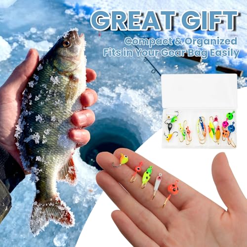 Glow Ice Fishing Jigs | Winter Ice Fishing Lures Set | Micro Jig Head for Pike, Panfish, Crappie, Perch, Walleye, Trout, Bluegill - with Storage Box - color: 20pcs